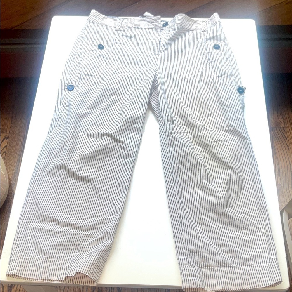 Elliott Lauren Black and White Striped Cargo Cropped Pants